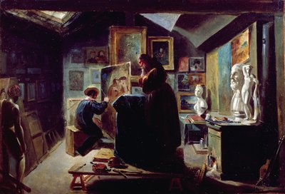 In het Atelier van de Kunstenaar, 1820-30 door Achille Devéria